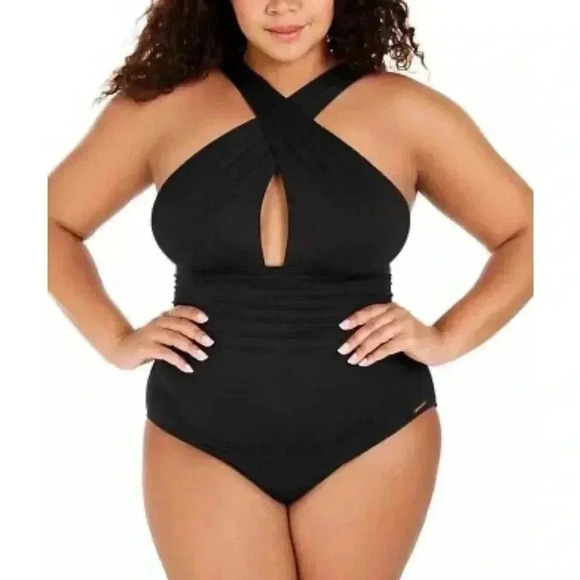 Michael-Michael Kors Black Keyhole One-Piece Swimsuit sz 22 W - Picture 8 of 14